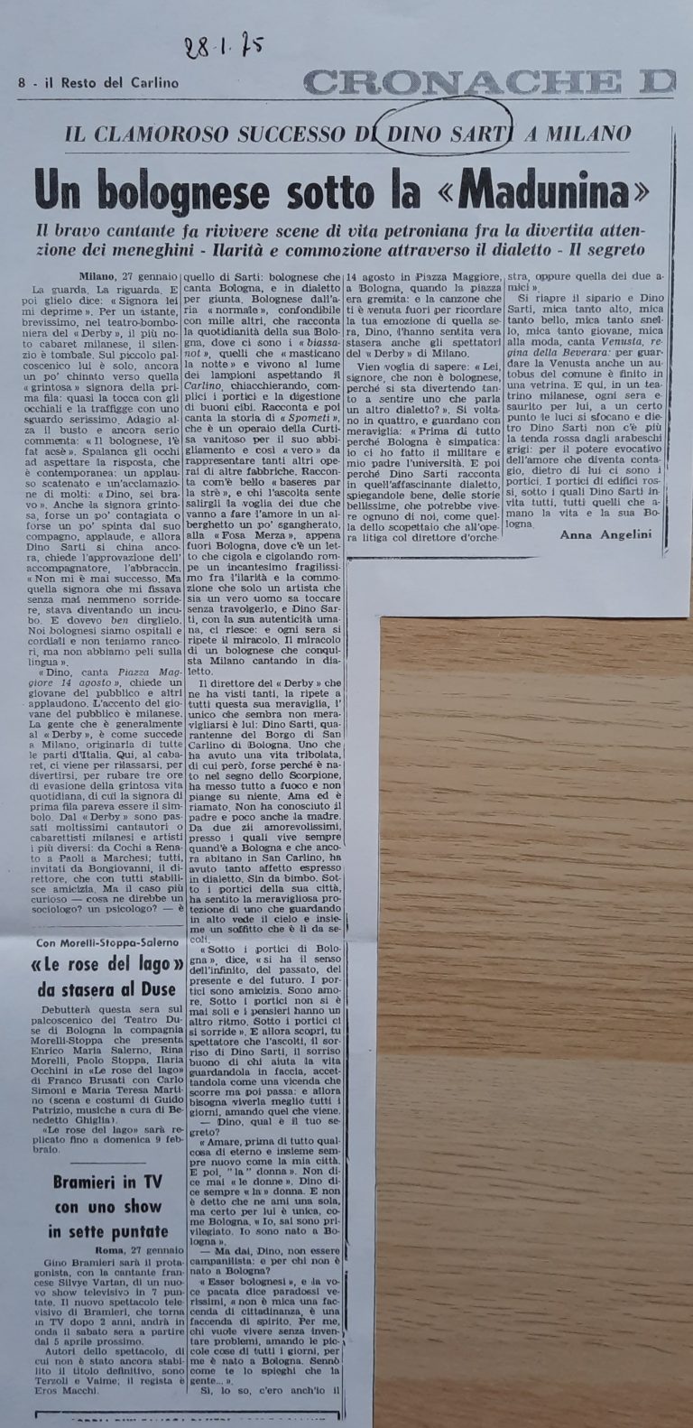 rubriche,il Resto del Carlino,Bologna,Centro Sociale Culturale Foscherara,Rassegna stampa,Dino Sarti