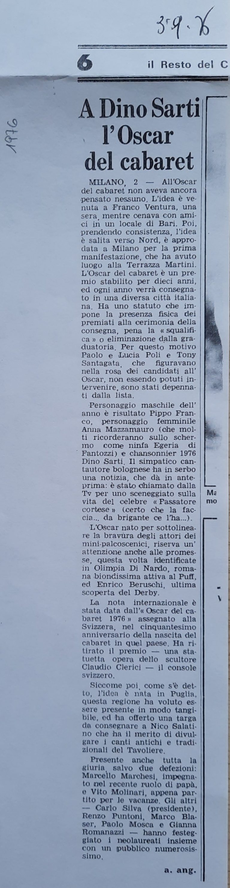 rubriche,il Resto del Carlino,Bologna,Centro Sociale Culturale Foscherara,Rassegna stampa,Dino Sarti