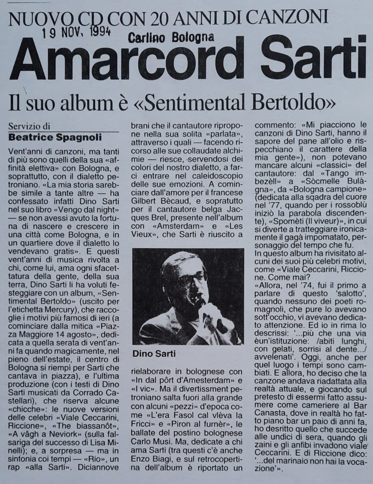 rubriche,il Resto del Carlino,Bologna,Centro Sociale Culturale Foscherara,Rassegna stampa,Dino Sarti